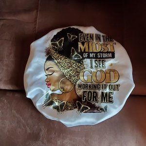 Women's Black Gold Faith Design Custom Double Layered Satin Hair Bonnets